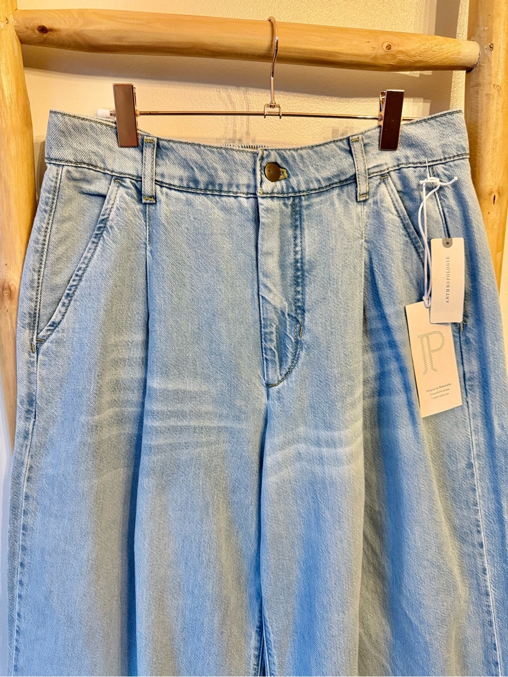 PILCRO Anthropologie High Rise Cropped Wide Leg Jeans Egg Jelly Fish Wash XS NEW - Picture 6 of 16